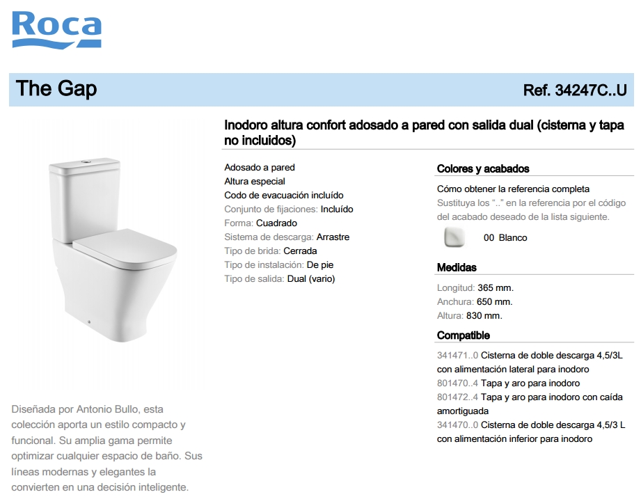 Nuevo Inodoro Roca The Gap altura confort